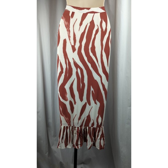 ANINE BING Lucky Zebra Wrap Skirt Midi Ruffle White Brown Tribal Travel XS - Picture 5 of 10